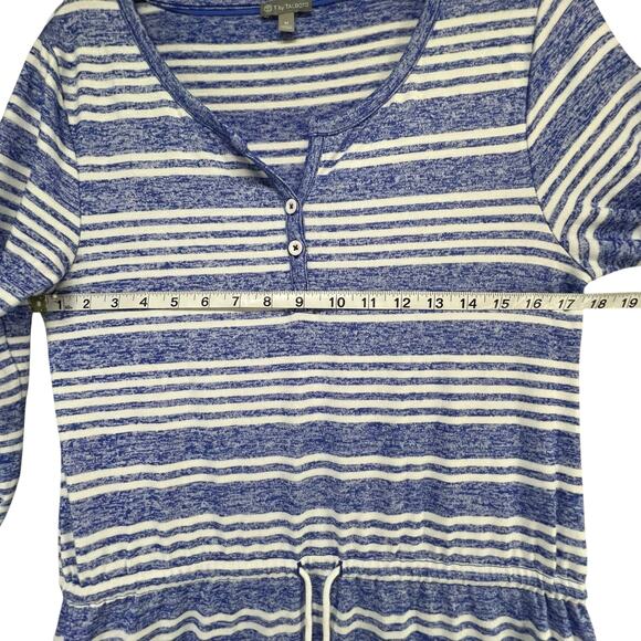 T by Talbots Dress M Blue White Stripe Drawstring Roll Tab Nautical Coastal Soft - Picture 6 of 13